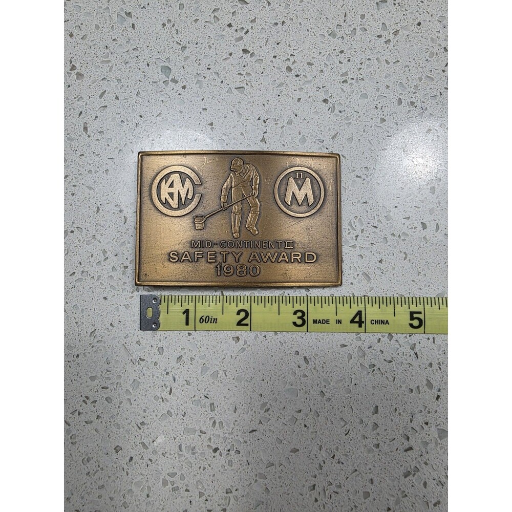 Vintage 1980 Mid-Continent II Safety Award brass belt buckle Kast Metals